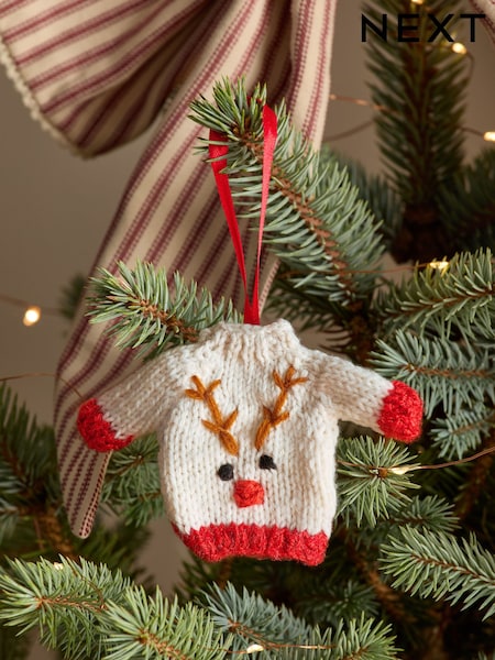 White Reindeer Knitted Jumper Christmas Bauble (F03060) | €7.50