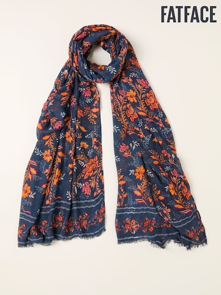 FatFace Navy Folk Floral Printed Lightweight Scarf (F03080) | AED146