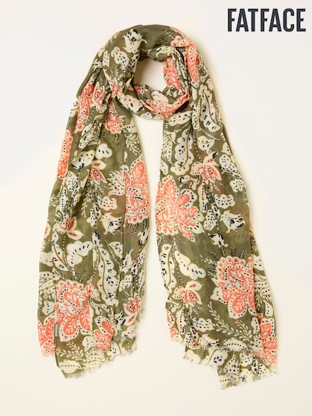FatFace Green Deco Floral Printed Lightweight Scarf (F03086) | AED146