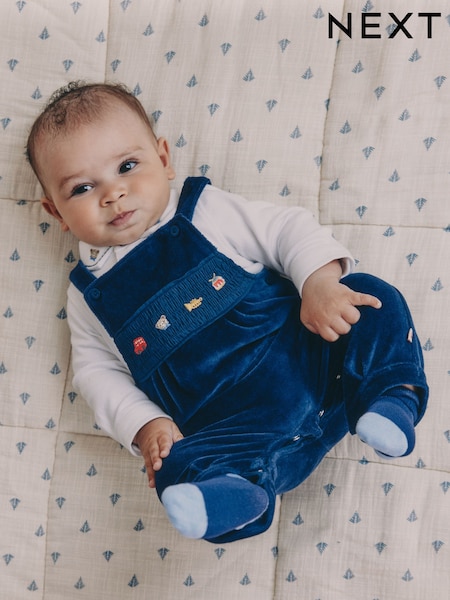 Blue Bear Baby Velour Dungarees and Bodysuit Set (0mths-3yrs) (F03099) | €29 - €32