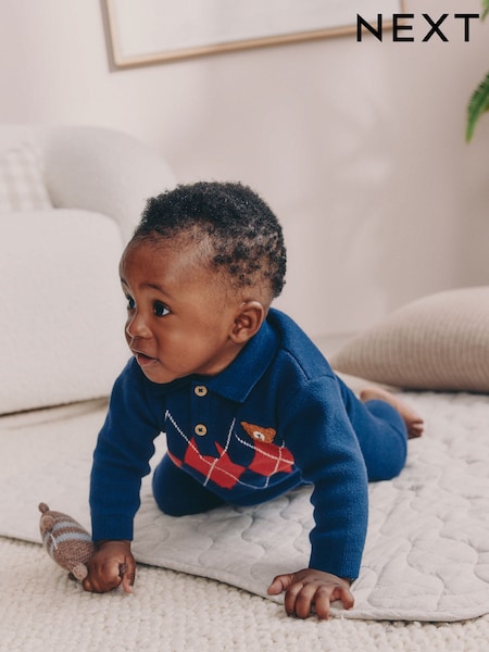 Blue/Red Argyle Baby Knitted Top and Leggings Set (0mths-2yrs) (F03102) | €28 - €30