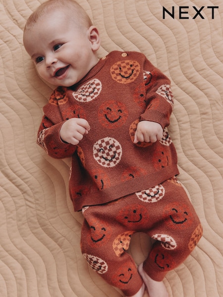 Rust Brown Faces Baby Knitted Top and Leggings Set (0mths-2yrs) (F03110) | €22.50 - €25