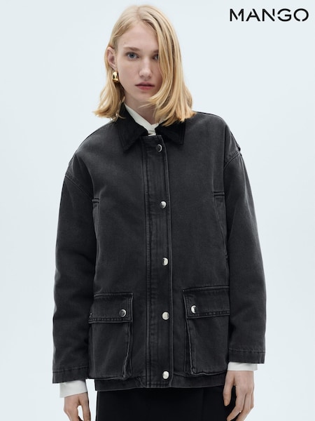 Mango Black Denim Jacket With Corduroy Collar (F03128) | €128