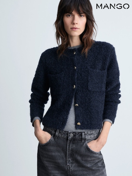 Mango Blue Navy Bouclé Jacket With Jewel Buttons (F03139) | €42