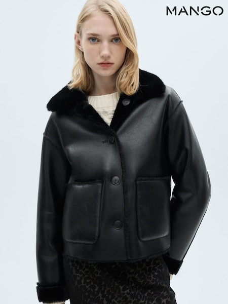 Mango Black Faux Fur Rosie Reversible Jacket (F03160) | €154
