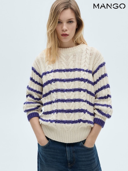 Mango Cream Striped Cable Knit Jumper (F03181) | €31