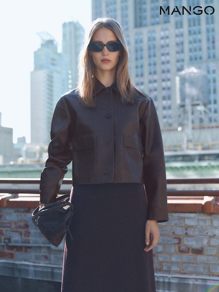 Mango Chocolate Brown Leather-Effect Jacket With Pockets (F03186) | €77