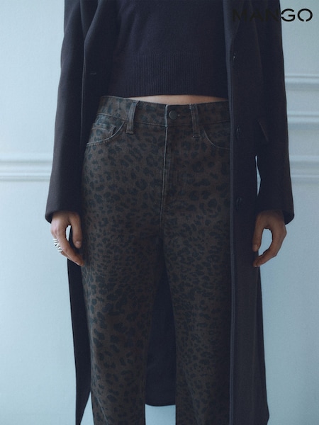Mango Brown Leopard Print Straight Jeans (F03187) | €31