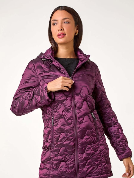 أرجواني - Roman Abstract Quilted Hooded Coat (F03195) | ‏542 ر.س.‏