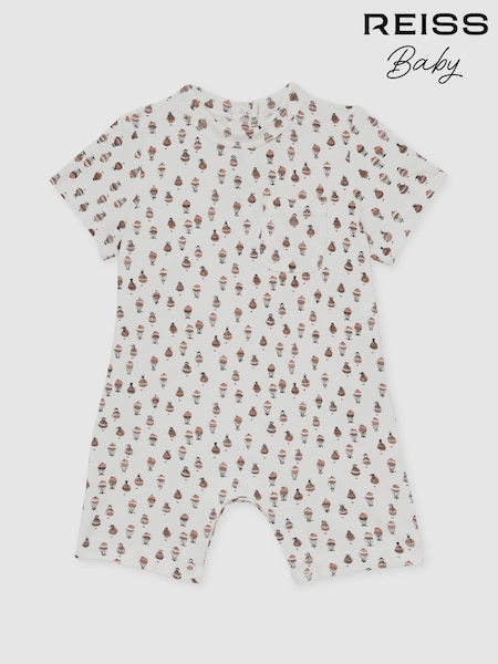 Reiss Ivory Print Dakota Cotton Jersey Printed Romper (F03198) | €35