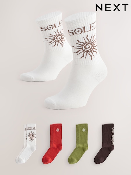 Green/Red/Brown Pattern Embroidered Sports Socks 4 Pack (F03240) | €17
