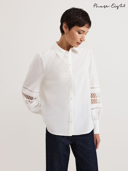 Phase Eight White Emmelina Broderie Shirt (F03251) | ₪397