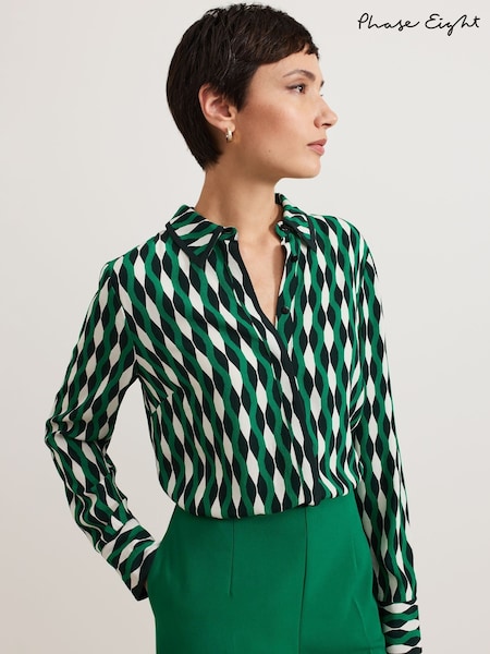 Phase Eight Green Rita Geo Print Shirt (F03252) | OMR25