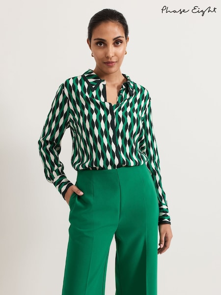 Phase Eight Green Petite Rita Geo Print Shirt (F03254) | AED201