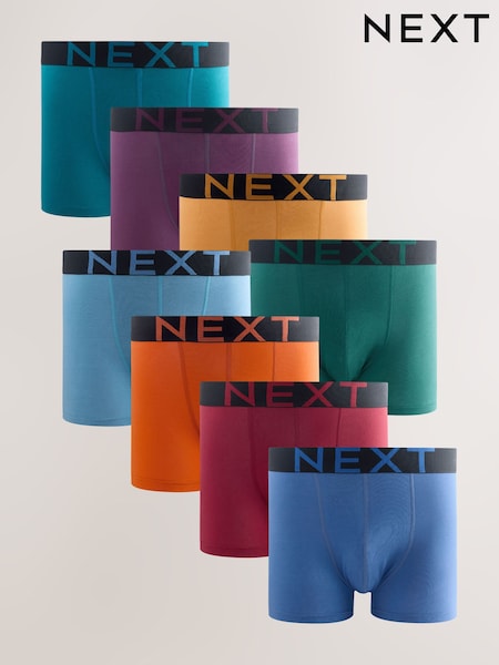 Black Bright Waistbands 8 pack Cotton Rich Trunk Boxers (F03286) | €49