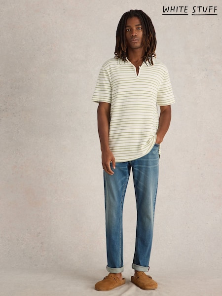 White Stuff White Jacquard Print Stripe 100% Cotton Polo Shirt (F03340) | 220 QAR