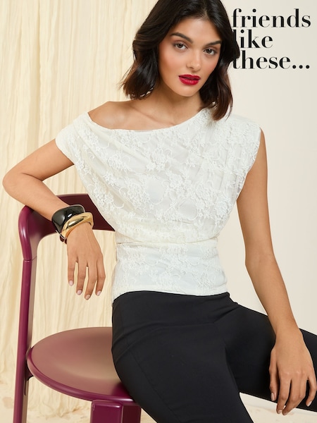 Friends Like These Cream Lace Off The Shoulder Top (F03362) | ₪176
