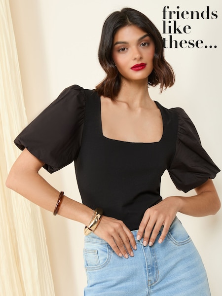 Friends Like These Square Neck Puff Sleeve Bodysuit (F03367) | 209 LEI