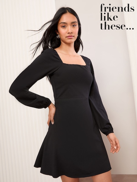 Friends Like These Long Sleeve Square Neck Mini Dress (F03397) | 268 LEI