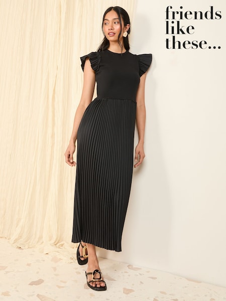 Friends Like These Black 2 In 1 Pleated Short Sleeve Midi Dress (F03406) | €51