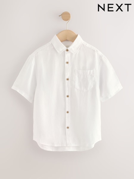 Білий - Short Sleeve 100% Linen Shirt (3-16yrs) (F03420) | 741 грн - 947 грн
