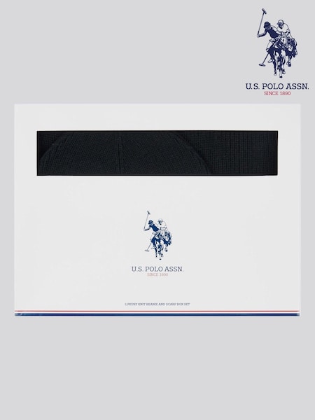 U.S. Polo Assn. Black Winter Mens Luxury Rib Knit Beanie And Scarf Box Set (F03466) | $80