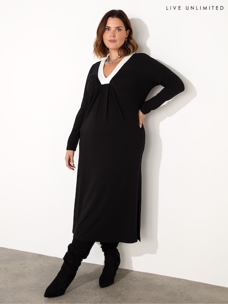 Live Unlimited Black Curve V-Neck Jersey Dress (F03477) | €51