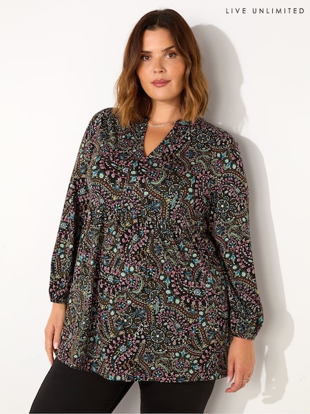 Live Unlimited Curve Snake Print Jersey Nehru Collar Tunic (F03479) | 43 €