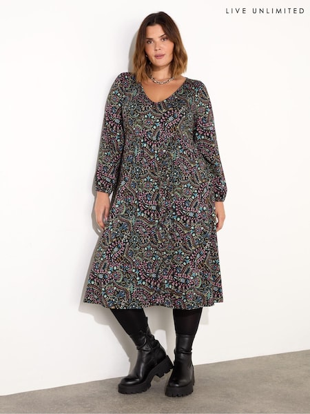 Live Unlimited Black Curve Snake Print Shift Dress (F03482) | €42