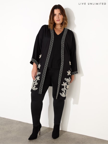 Live Unlimited Contrast Embroidery Kimono Jacket (F03490) | €124