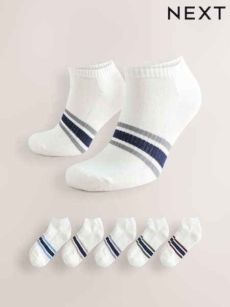 White Striped 5 Pack Cushioned Trainers Socks (F03506) | €13