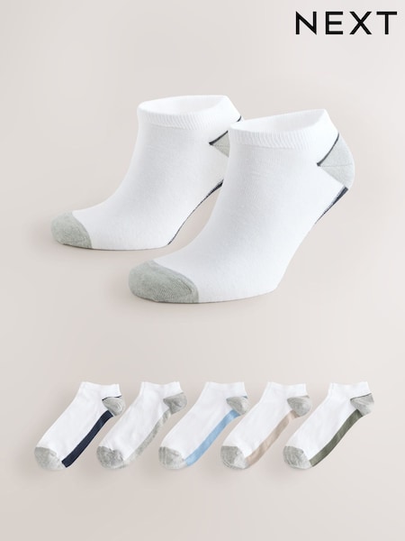 White/Coloured Footbed Trainer Socks 5 Pack (F03507) | €15
