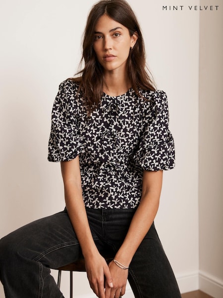 Mint Velvet Bow Print Puff Sleeve Top (F03513) | 69 €