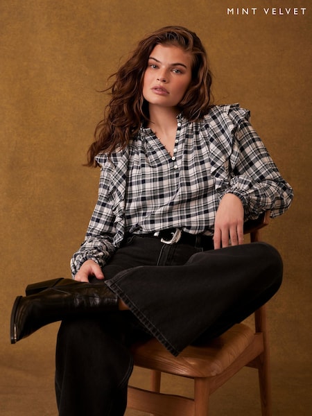Mint Velvet Checked Ruffle Blouse (F03514) | ‏397‏₪