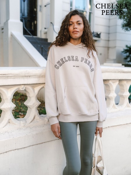 بيج - Chelsea Peers Cotton Embroidered Logo Hoodie (F03533) | ‏320 د.إ.‏