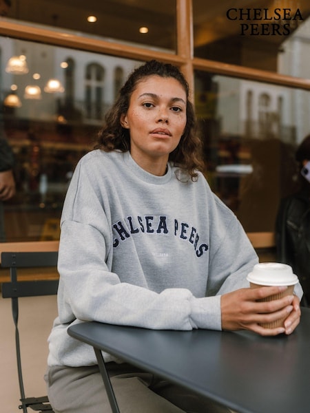 Chelsea Peers Grey Cotton Embroidered Letterman Logo Sweatshirt (F03535) | 3,004 UAH