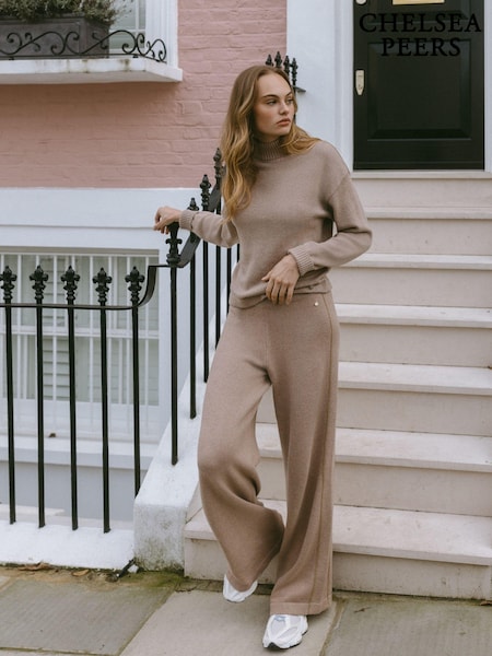 Chelsea Peers Nude Cashmere Blend Knitted Wide Leg Joggers (F03550) | R$ 590