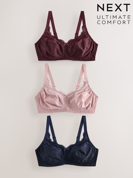 Navy/Berry/Pink Total Support Full Cup Lace Ultimate Comfort Bras 3 Pack (F03600) | R$ 400