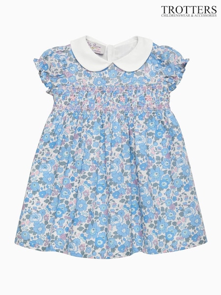 Trotters London Little Blue Liberty Print Betsy Smocked Dress (F03624) | €103