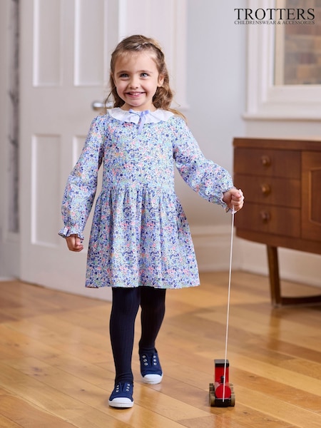 Trotters London Blue Liberty Print Neon Wiltshire 100% Cotton Dress (F03632) | 640 LEI - 685 LEI