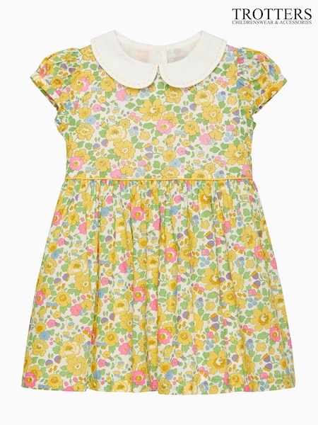 Trotters London Little Yellow Liberty Print Yellow Betsy 100% Cotton Dress (F03638) | €100