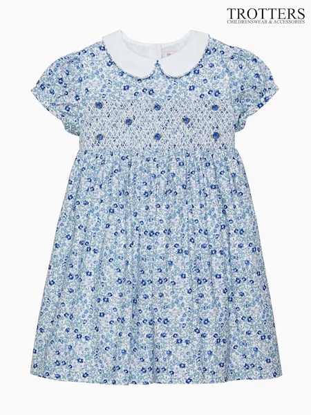 Trotters London Blue Floral Catherine Smocked 100% Cotton Dress (F03654) | 536 LEI - 581 LEI