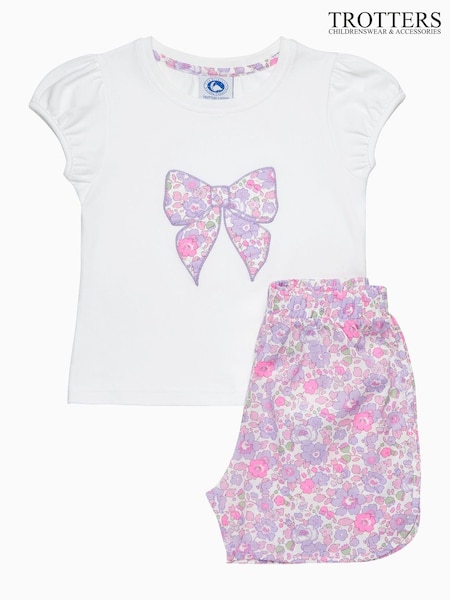 Trotters London Purple Liberty Print Betsy Bow Jersey Pyjamas (F03697) | 417 LEI - 432 LEI