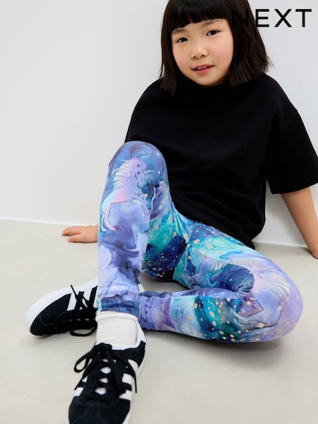 Blue Unicorn Swirly Printed Leggings (3-16yrs) (F03734) | €7 - €14