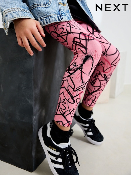 Pink Graffiti Heart Printed Leggings (3-16yrs) (F03736) | €8 - €15