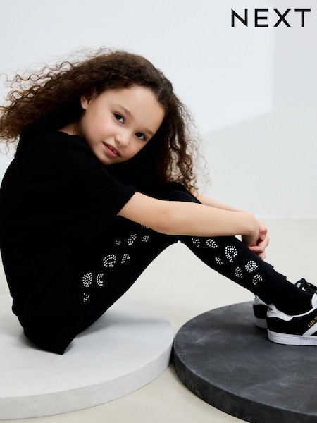 Black Animal Diamante Party Leggings (3-16yrs) (F03740) | €11 - €18