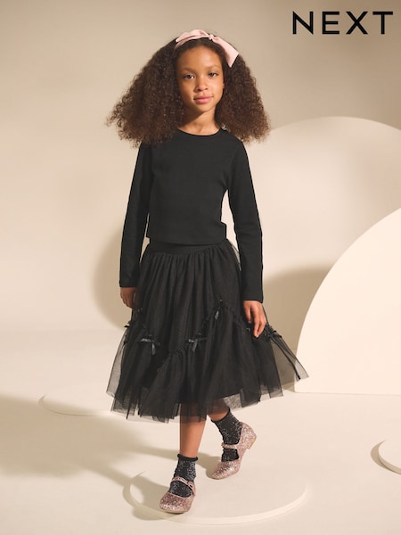 Black Bow Detail Mesh Skirt (3-16yrs) (F03781) | OMR8 - OMR11