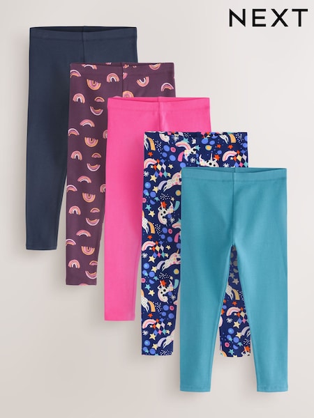 Navy/Pink Rainbow Unicorn Leggings 5 Pack (3-16yrs) (F03789) | €25 - €35