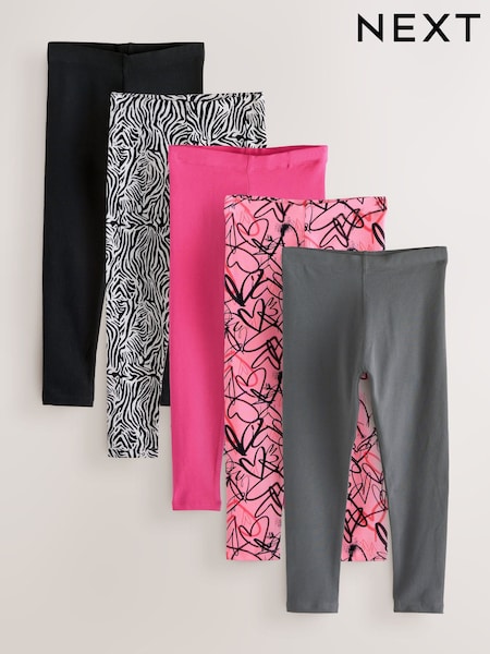 Pink/Anthrazit/Herz - Leggings 5 Pack (3-16yrs) (F03792) | 28 € - 40 €