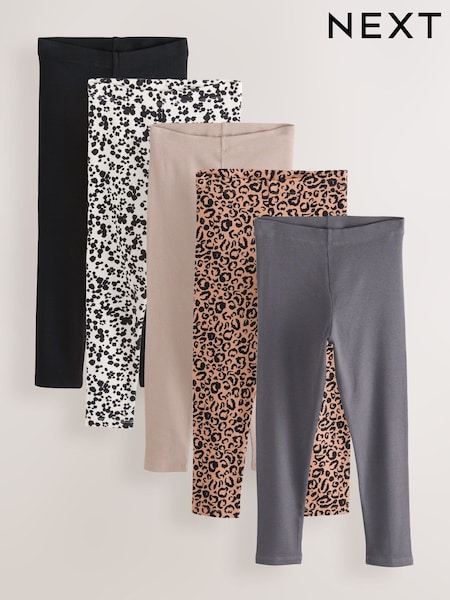 Animal/Neutral Ribbed Leggings 5 Pack (3-16yrs) (F03794) | AED122 - AED173